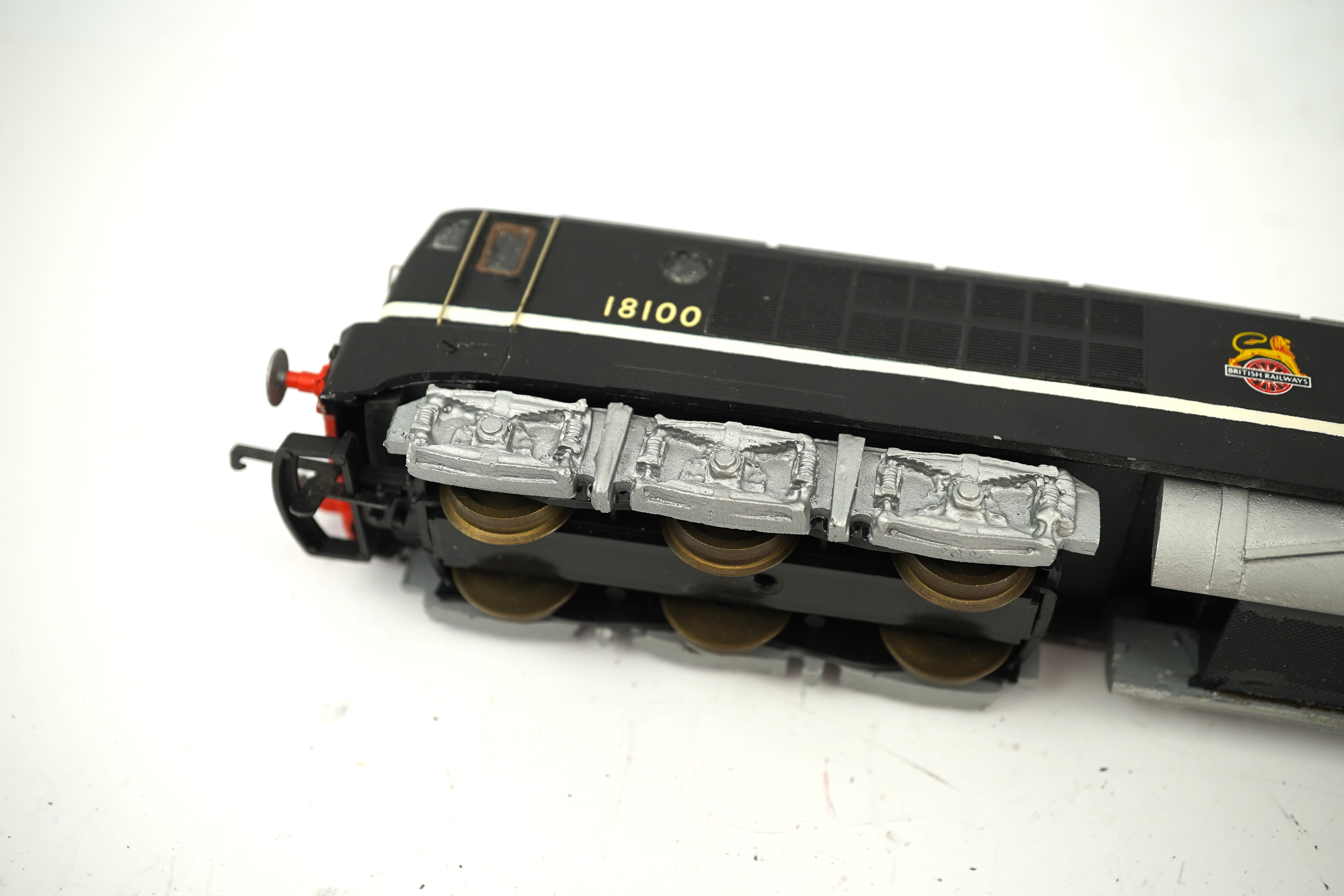 Two 00 gauge plasticard and brass, etc. kit built GWR rail motors; No.74 and No.89, constructed, painted and lined to a high standard, together with a BR turbine electric Co-Co locomotive, 18100, constructed using plasti
